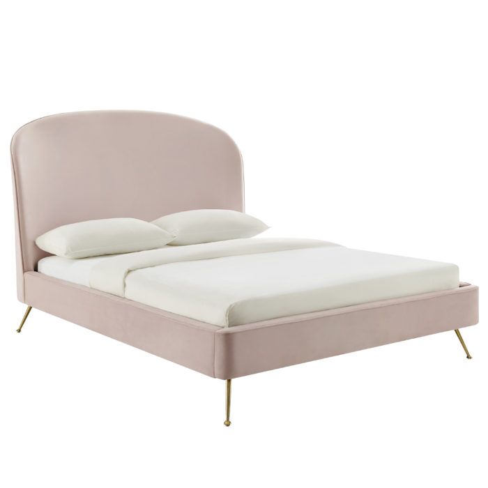 VIVI BLUSH VELVET BED IN QUEEN