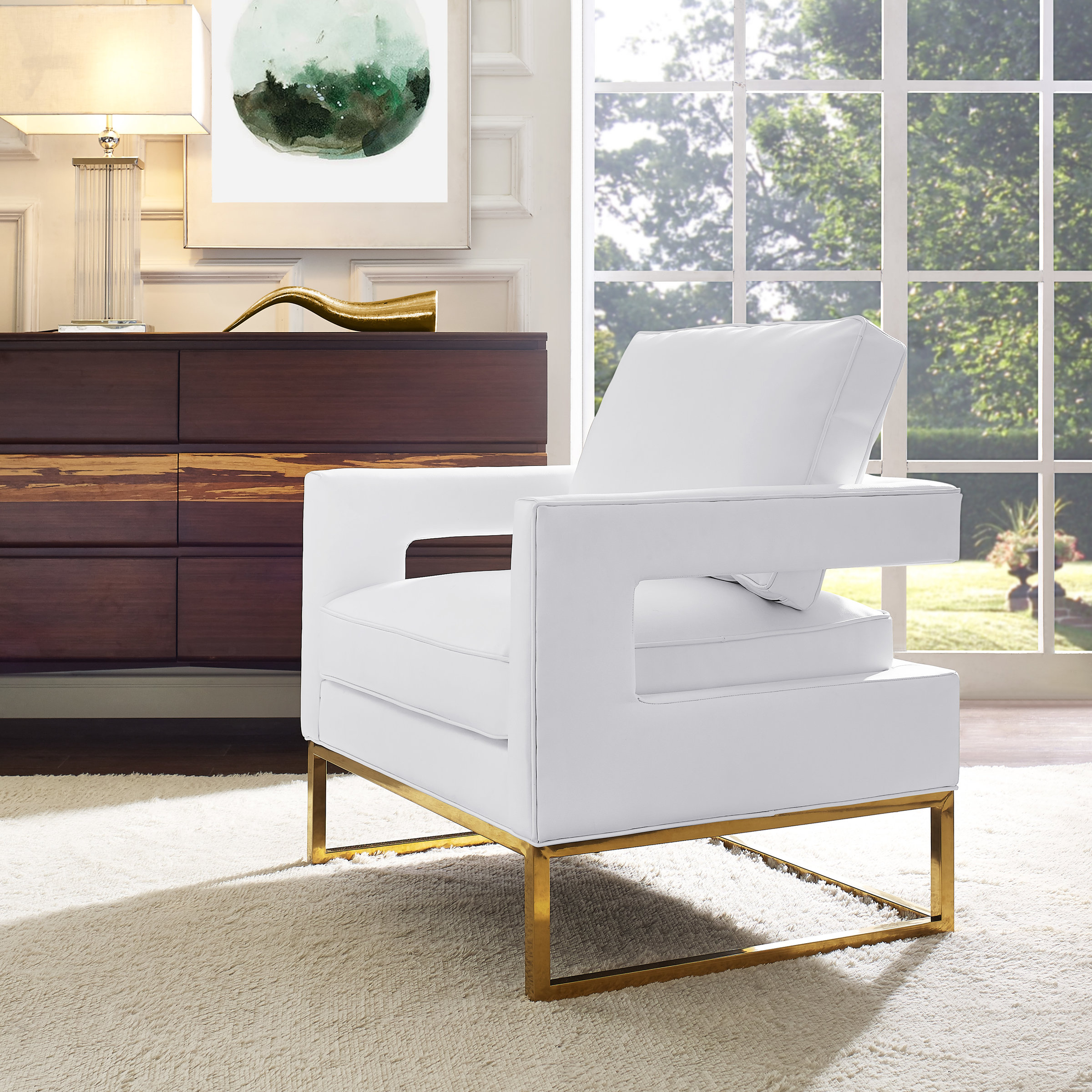 avery white leather chair